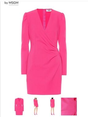 MSGM Hot Pink Long-Sleeve Wrap Structured Dress